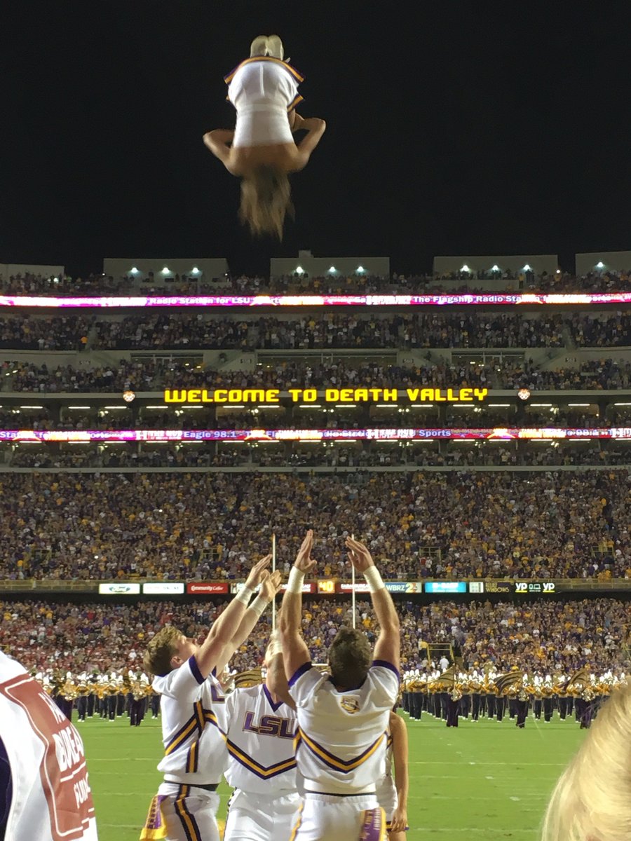 AlumniLSU's tweet photo. #tbt with @LSUCheer. We're excited for the last home game of the season on Saturday against the @FloridaGators!  #geauxtigers https://t.co/Ap05x3pxDy