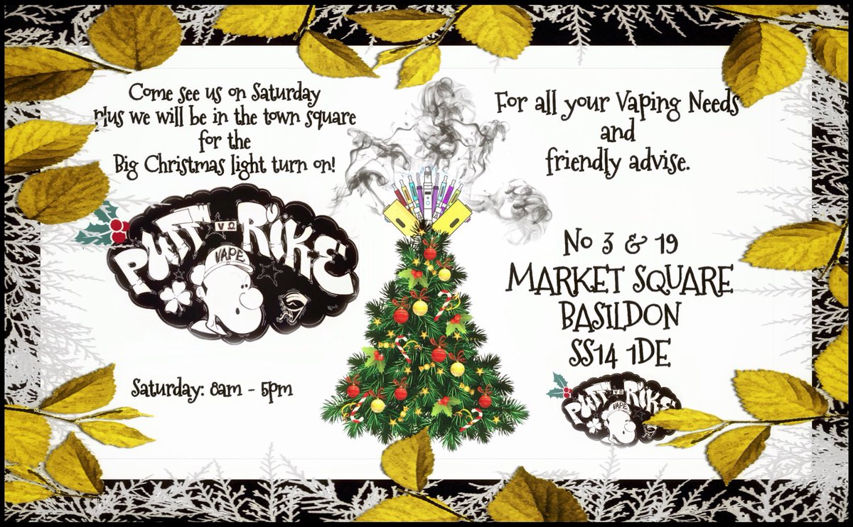 PuffRikE's tweet photo. Come see us on Saturday usual place plus we will be in the town square for the Big Christmas light turn on! #vapingNOTsmoking #PuffRikE https://t.co/UgQWmGxYrT