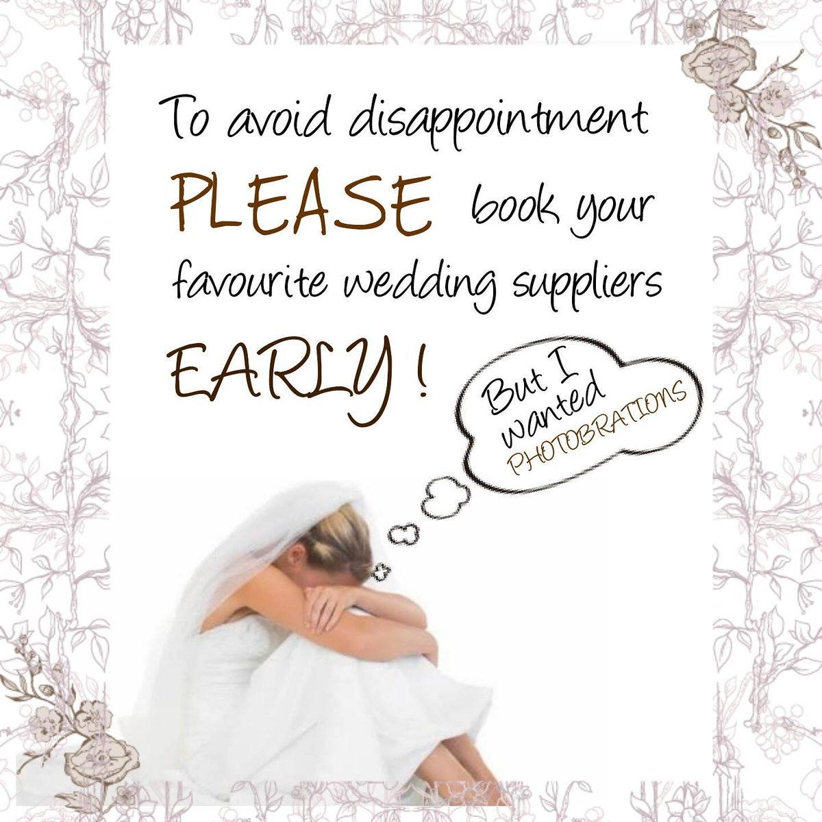 Photobrations's tweet image. We really hate disappointing people. So
our advice with all your suppliers is, if you find a supplier you really love, secure them early.