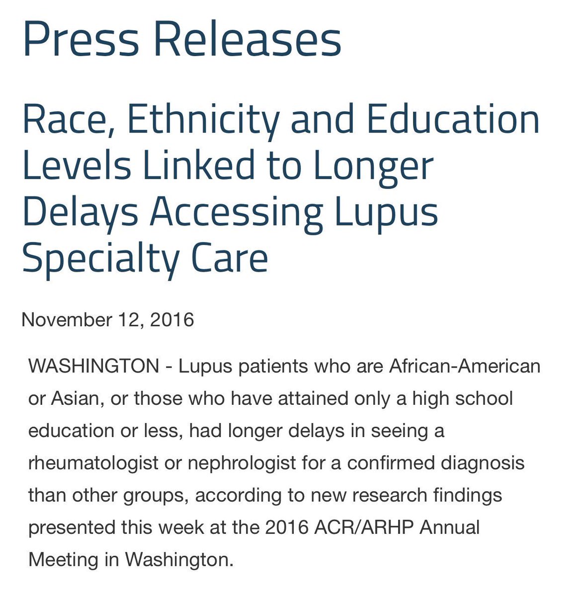 linakibbe's tweet photo. Delays bt onset of lupus symptoms &amp; disease diagnosis were common, with 32 % of patients waiting over 1 year to receive a diagnosis #ACR16 https://t.co/MnBfgX7H3R