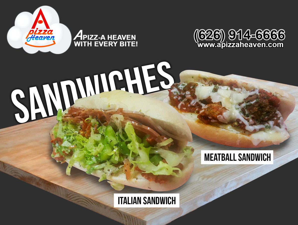 APizzaHeaven's tweet photo. yummy sandwiches! coming soon! stay tuned...
#apizzaheaven #pizzaglendora #sandwich #CA https://t.co/o8awtEUh0c