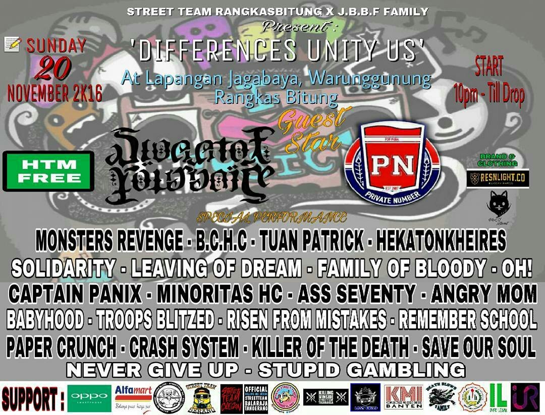Bergairah bareng lagi 20november 2016 di Rangkasbitung, kita onstage pukul 15:00 sematkan kawan @Streetteam_Rks <a href="/RhinocerosPunk/">Rhinoceros Punk</a> <a href="/HeyDrown_/">HEY DROWN</a>