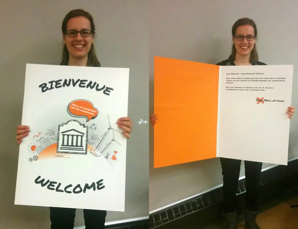 We're collecting signatures for a divestment welcome card for #uOttawa's new president! Let us know if you want to sign &amp; show your support!