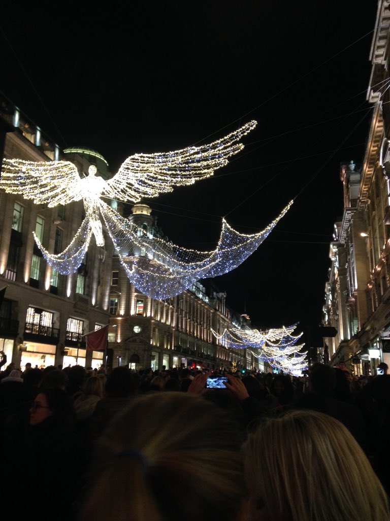 EmmaJWilkinson's tweet photo. Today I watched these turn on #RegentStreet #London perks. #Christmas same lights as the first display in 1954 https://t.co/YioYJK51HK