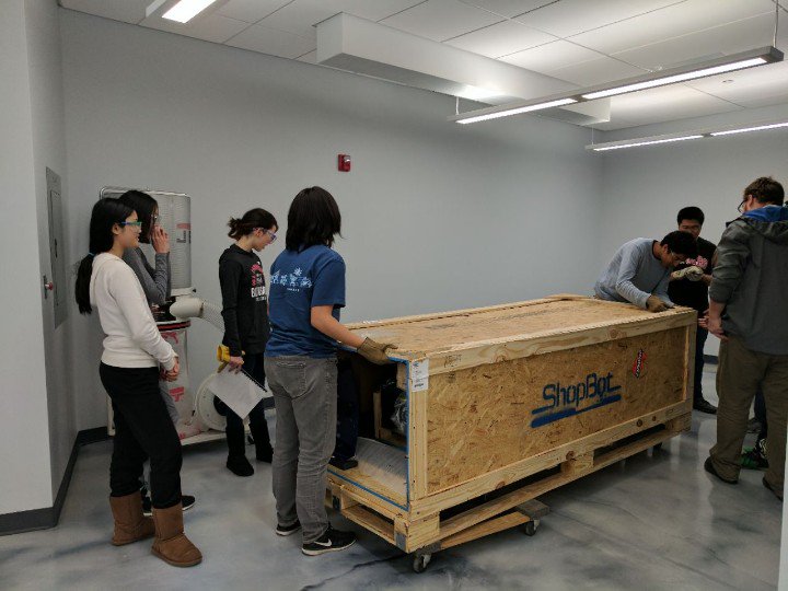 Starting to move in to #MHSMakerspace! <a href="/frc1257/">FRC Team 1257</a> students are bringing in our new <a href="/ShopBotTools/">ShopBotTools</a> CNC router. #MakerEd #NJMakers