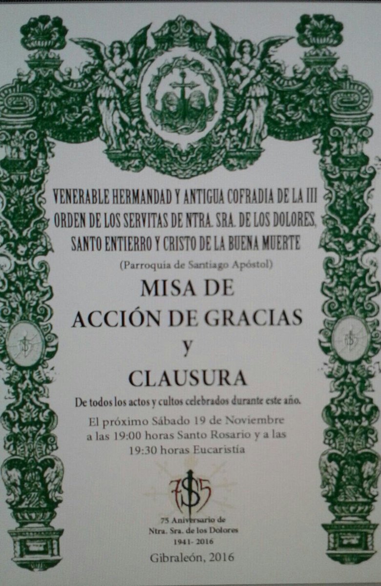 Josemaalgo82's tweet photo. Misa de Clausura @LaRebujina @TramoCero @PrimerTramoTV @HuelvaCofrade @BlogSSHuelva @HuelvaSS @SSHuelva2016 @HuelvaSSanta @Servitas_Gibra https://t.co/4fRV9lmL9C