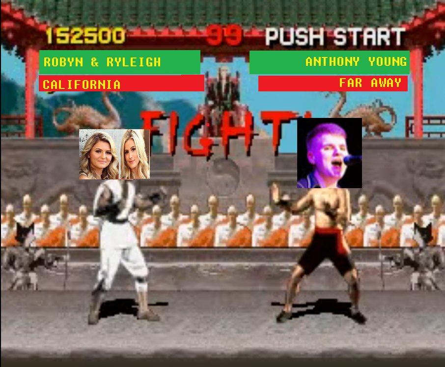 #MortalSongbat

<a href="/RobynandRyleigh/">Robyn and Ryleigh</a> vs Anthony Young... Who you got?! It all starts at 4:00 this afternoon! 929thebullrocks.com