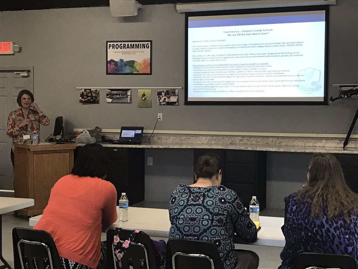 Sarah Richardson, Food Service Director, presenting on our variety of healthy options & free breakfast for all! #feedingbodies&fuelingminds