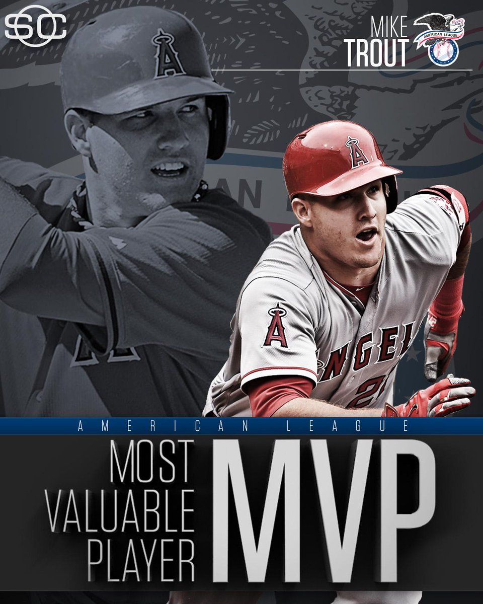 SportsCenter's tweet photo. BREAKING: Mike Trout wins AL MVP, his 2nd MVP award in his 6-year career. https://t.co/Yo2ZgO0QLp