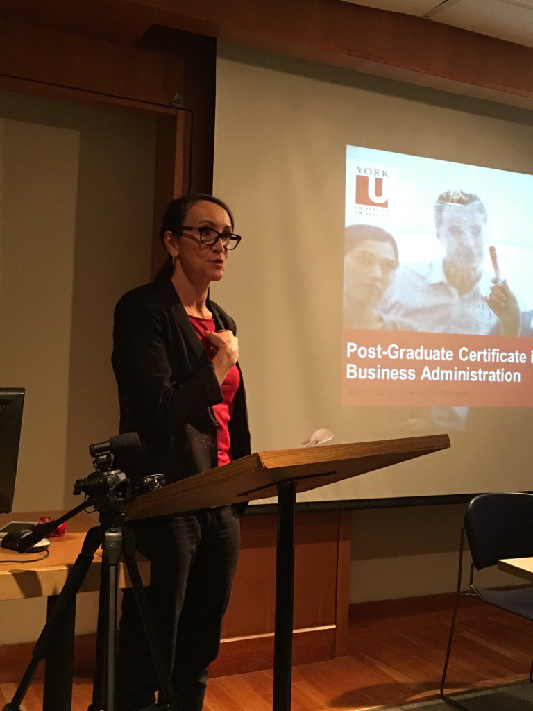 Continue_YorkU's tweet photo. Program Manager Marina DeBona describes the #business Administration Program #YorkU #yusucceed #SCSOpenHouse https://t.co/dtXoygeyph