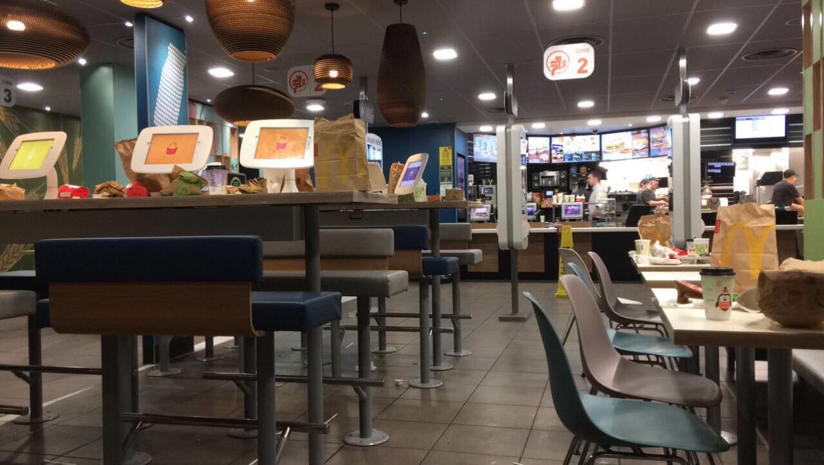 Rubbish on near enough every table in a near empty maccies in Stockport, <a href="/McDonalds/">McDonald's</a>, cmon, sort it out