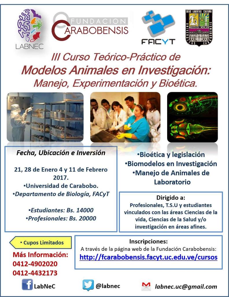 Labnec's tweet photo. →→ Inscripciones abiertas III Curso de Modelos Animales en Investigación @FCS_UC @NotiUC @Alumn_USB @UCV_Noticias https://t.co/cVJXdNHLTy