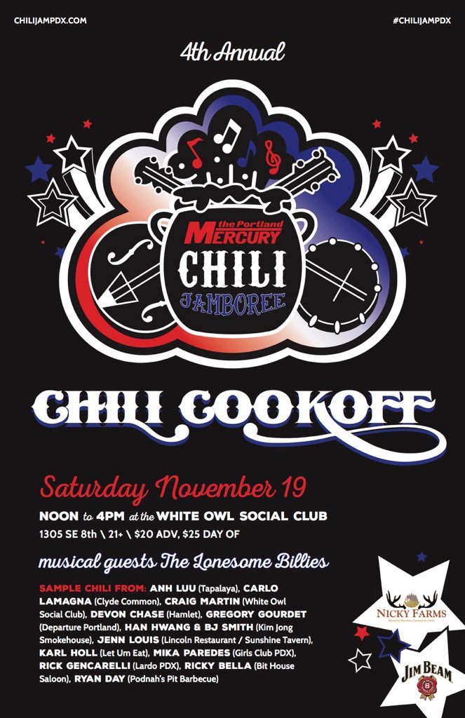 Great Food Stories (@gr8foodstories) on Twitter photo Sat Nov 19 is the @PortlandMercury 4th ann CHILI JAMBOREE at the <a href="/WhiteOwlSocial/">WhiteOwl Social Club</a>
For Tickets --
portland.boldtypetickets.com/events/3809529… #Chili #Portland Sat Nov 19 is the @PortlandMercury 4th ann CHILI JAMBOREE at the <a href="/WhiteOwlSocial/">WhiteOwl Social Club</a>
For Tickets --
portland.boldtypetickets.com/events/3809529… #Chili #Portland
