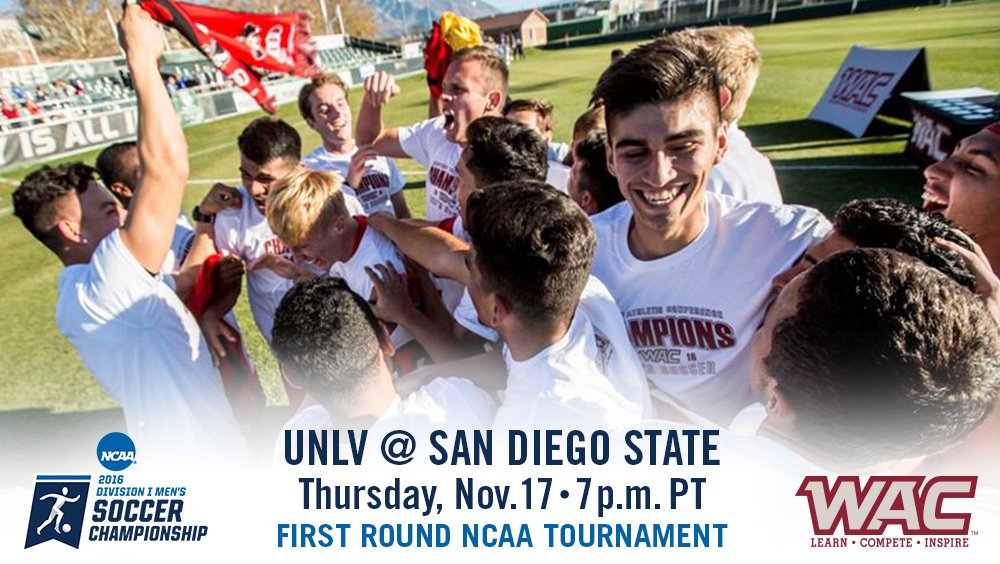 UAConference's tweet photo. #WACtion Watch @UNLVathletics face San Diego St. in the NCAA Soccer Tournament in an hour: https://t.co/ZGfhC6BfuI #WACmsoc #BackTheWAC https://t.co/Mu7dlI8Onc