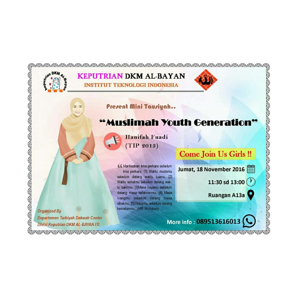 Hayuu ukhti-ukhti shalihah, datang dan dapatka manfaatnya di Agenda rutin kami. Ditunggu yaa 😊