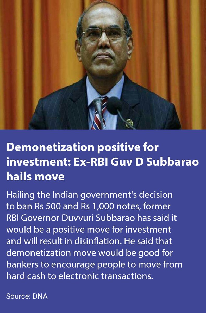 raj96mehta's tweet photo. Demonetization positive for investment: Ex-RBI Guv D Subbarao hails move
@narendramodi @RBI 
https://t.co/SSSu2BKnDm https://t.co/9qeh5kuGT1