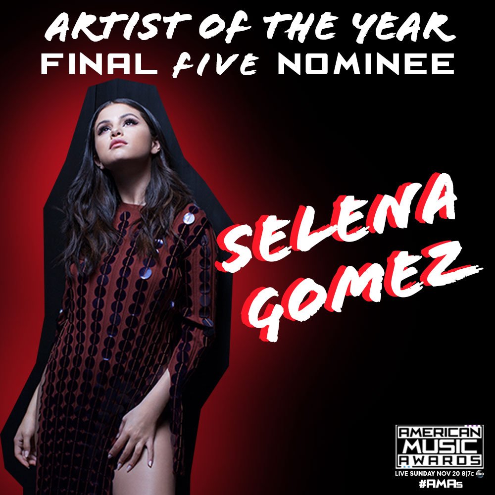 AMAs's tweet photo. Voting is closing soon for #AMAs Artist of the Year. RT to vote for @selenagomez! ❤️ https://t.co/m5nEP4iVrs