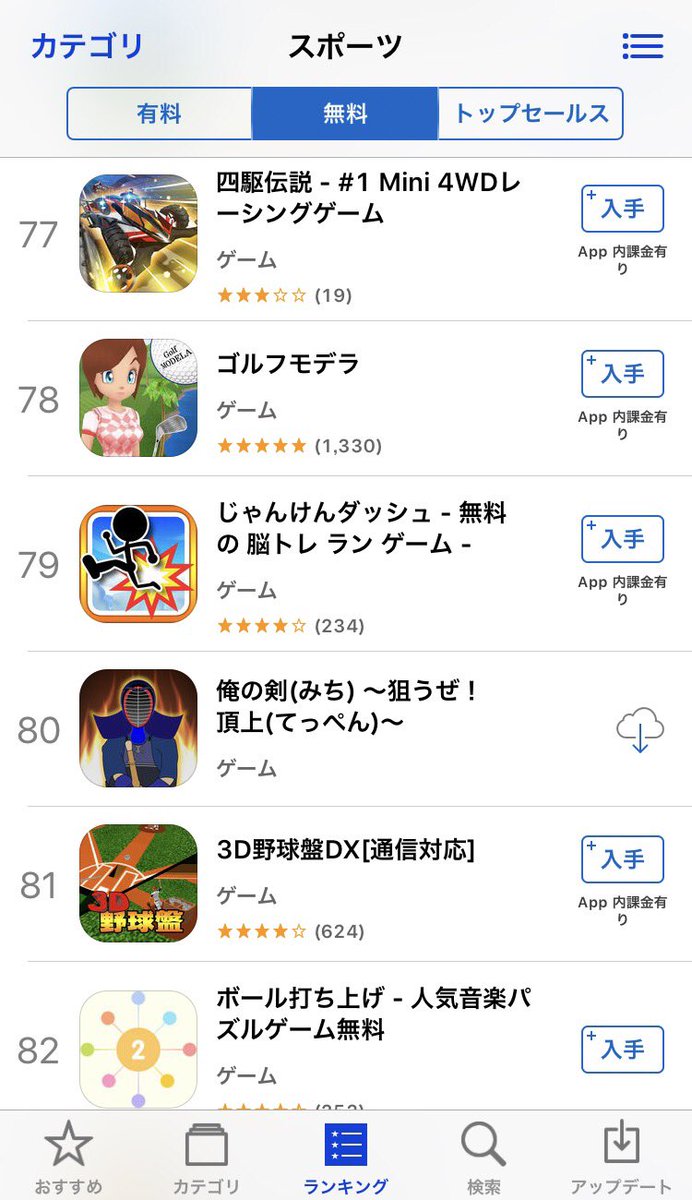 コテ Rinda On Twitter 先日リリースした剣道アプリ 俺の剣 みち が App Storeのゲームランキングのスポーツカテゴリで80位にランクインしました ダウンロード リツイートして頂いた方々に感謝です Https T Co Bry2bsrke0 剣道 ランクイン 感謝