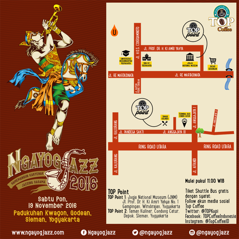 pamityang2an's tweet photo. #ShuttleJazz akan berangkat dari:
Top Point 1 - Jogja National Museum
Top Point 2 - Taman Kuliner Condong Catur,
Dan langsung menuju Kwagon https://t.co/AG23M0hGWf