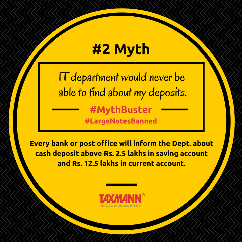taxmannindia's tweet photo. So you think you know it all about the recent currency ban? Well, think again! #LargeNotesBanned #DemonetizationMythsBusted https://t.co/vtGGc12oF4