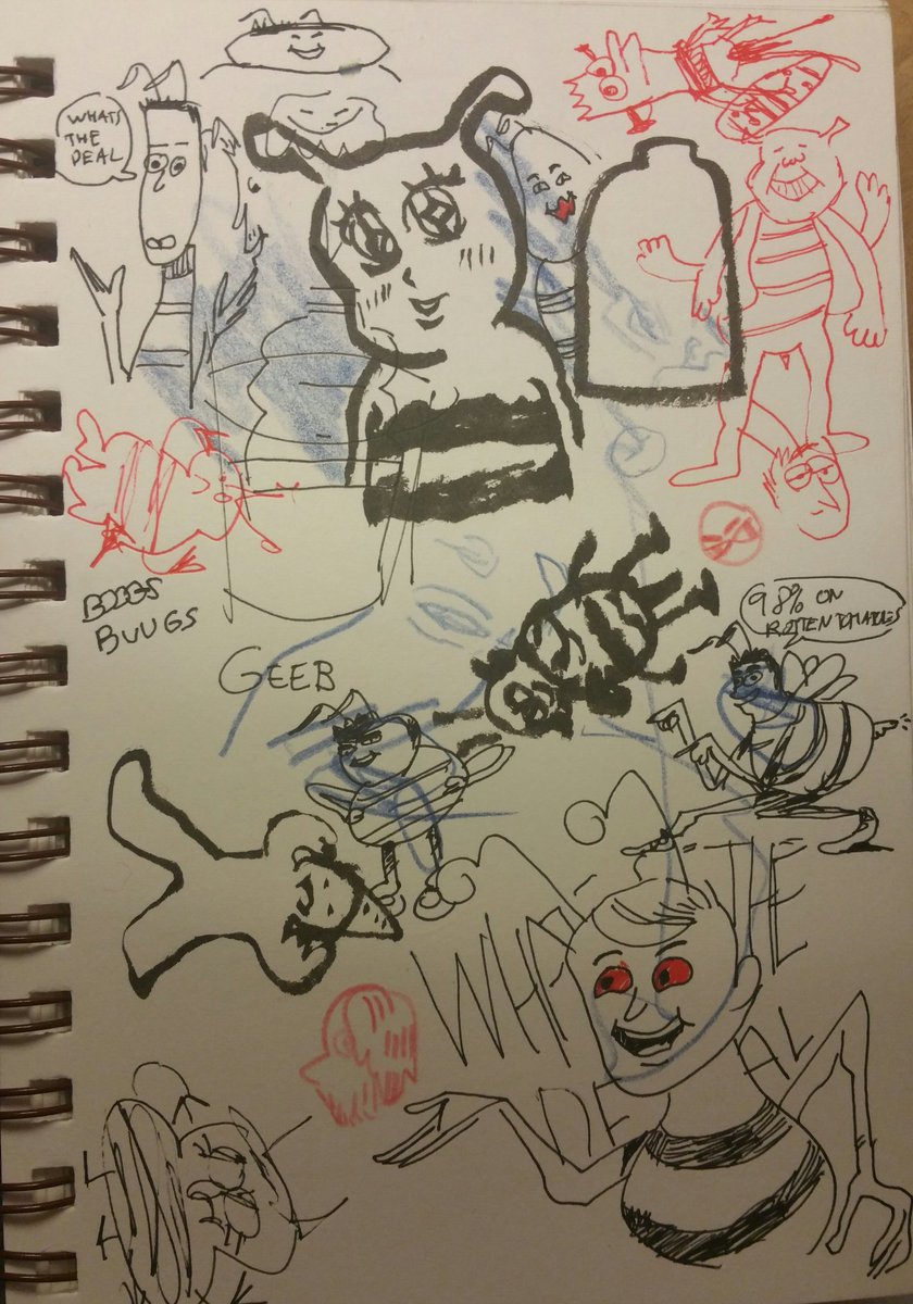 Bee movie is very trendy right now so here's drawings I did at cab and then someone scribbled on them :C 