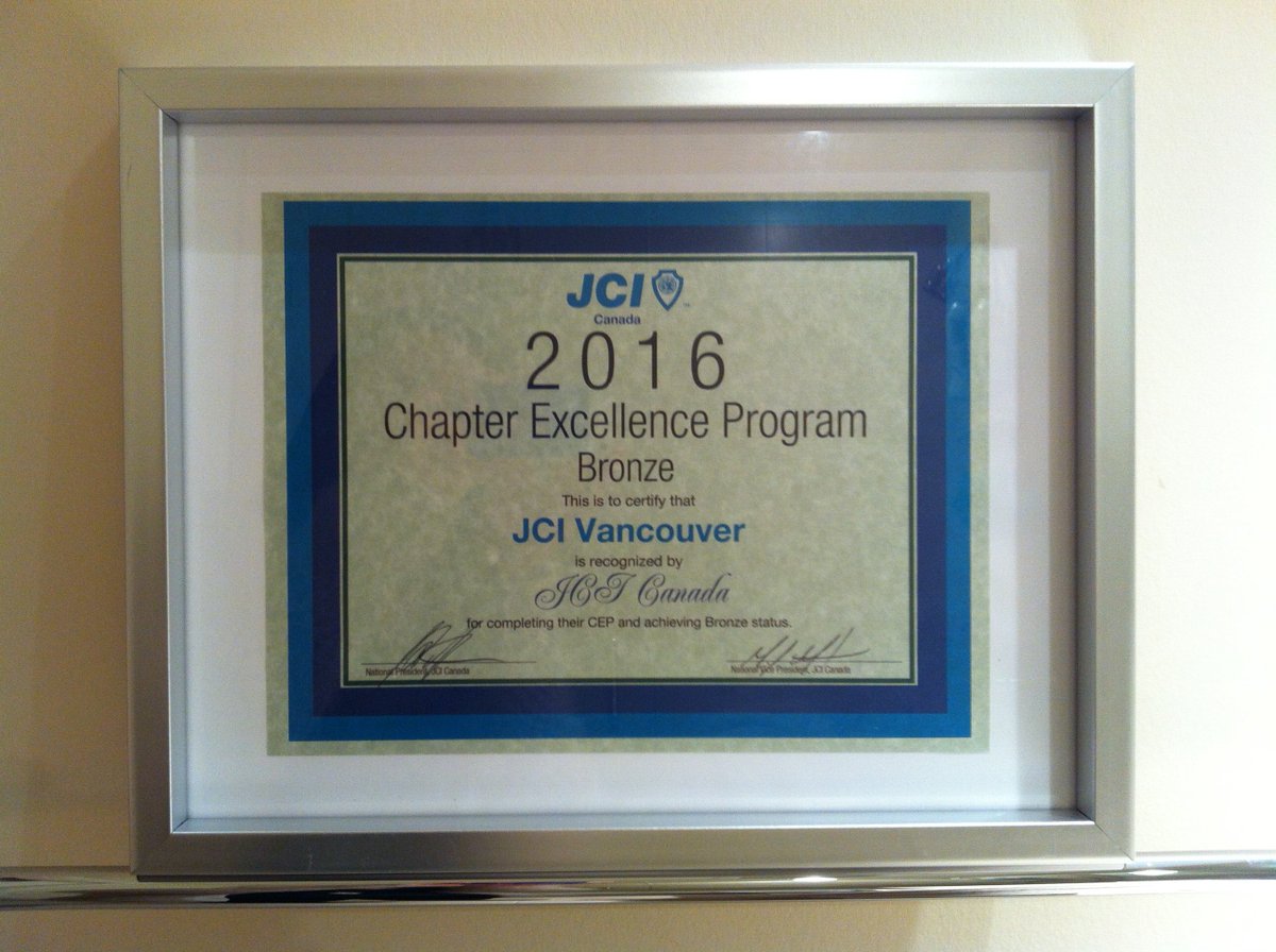 JCIvancouver's tweet photo. First award for our newly reorganized chapter!! 
#JCIVancouver reached the Bronze level in JCI Chapter Excellence Program in our first year! https://t.co/vIBx6Ku4GA