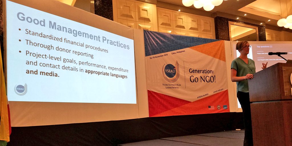 YSEALISeeds's tweet photo. #YSEALIGoNGO is now hearing from @usaconservation's @AnnieMeltzer on the topic of transparency + accountability. https://t.co/pc9HBd0gNC