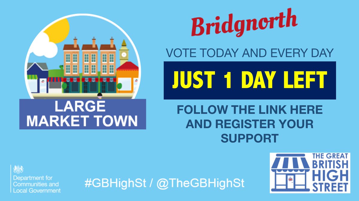 LoveBridgnorth's tweet photo. Final day of voting today! #GBHighSt final push. Thanks EVERYONE for your patience...so appreciated. One last time.. https://t.co/Zy5IEDyvAw https://t.co/6iM3TFKIE5
