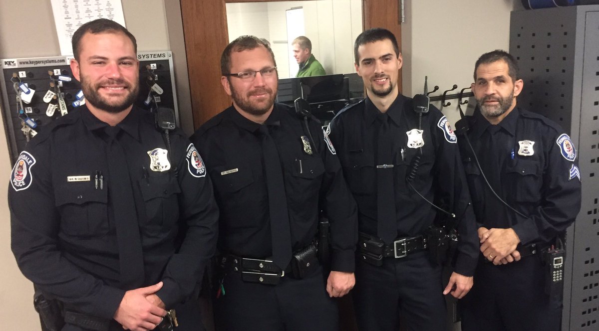 FerndalePolice's tweet photo. Halfway there. @FerndaleMich PD is definitely a bit hairier...well kinda. A few of us barely look any different. #WeakBeard @No_Shave https://t.co/ziISat0WCV