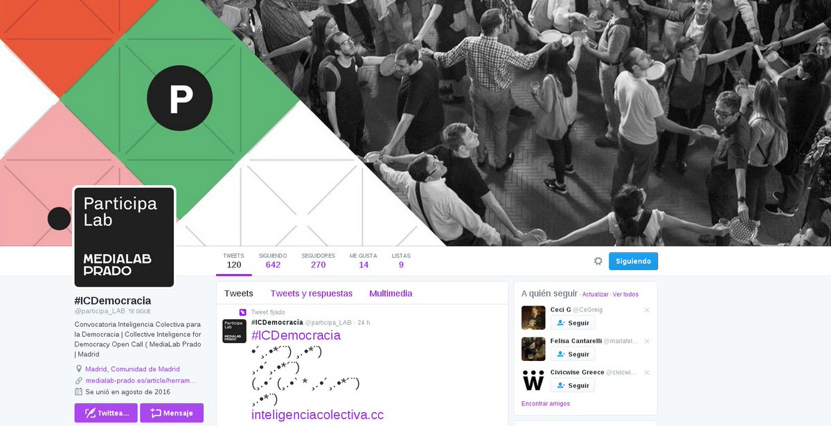 DecideMadrid's tweet photo. Un #FF para el @participa_LAB, nuevo laboratorio de @medialab-prado: inteligencia colectiva para la democracia #ICDemocracia c @MADRID https://t.co/SkNCboiHw0