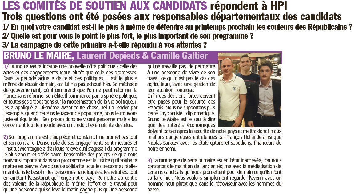 avecBLM04's tweet photo. @ldepieds et @camillegaltier ont répondu sans détour aux questions de @HPInfo! "@BrunoLeMaire incarne une nouvelle offre politique" #AvecBLM https://t.co/q9XrqxK3wL
