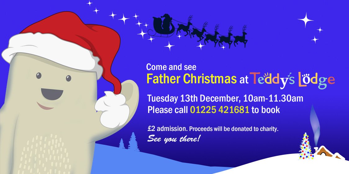 Come and see Father Christmas at Teddy's Lodge on 13 December. All toddlers welcome <a href="/bathmums/">Bath Mums</a> <a href="/Bath_Wilt_P/">Bath & Wilts Parent</a> <a href="/BathEchoWO/">Bath Echo | What's On</a> <a href="/BathEnts/">Bath Chron What's On</a>