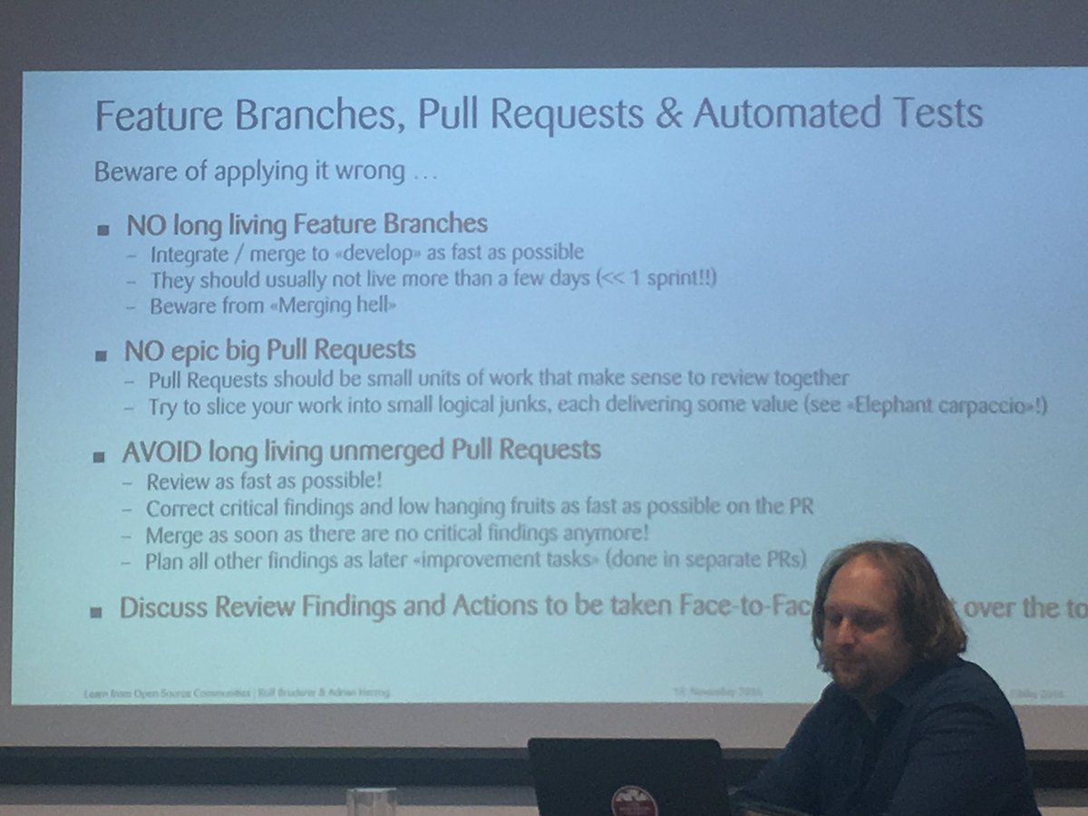 peitor's tweet image. Great tips for modern software development and working mode. #pullRequests #features #testing @bruderol @adi_herzog #ctd2016
