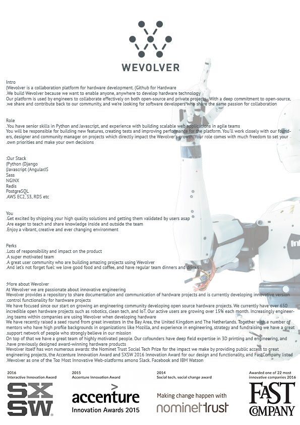 WevolverApp's tweet image. Wevolver is looking for a full stack developer! Check out the ad! #developer PM for more info