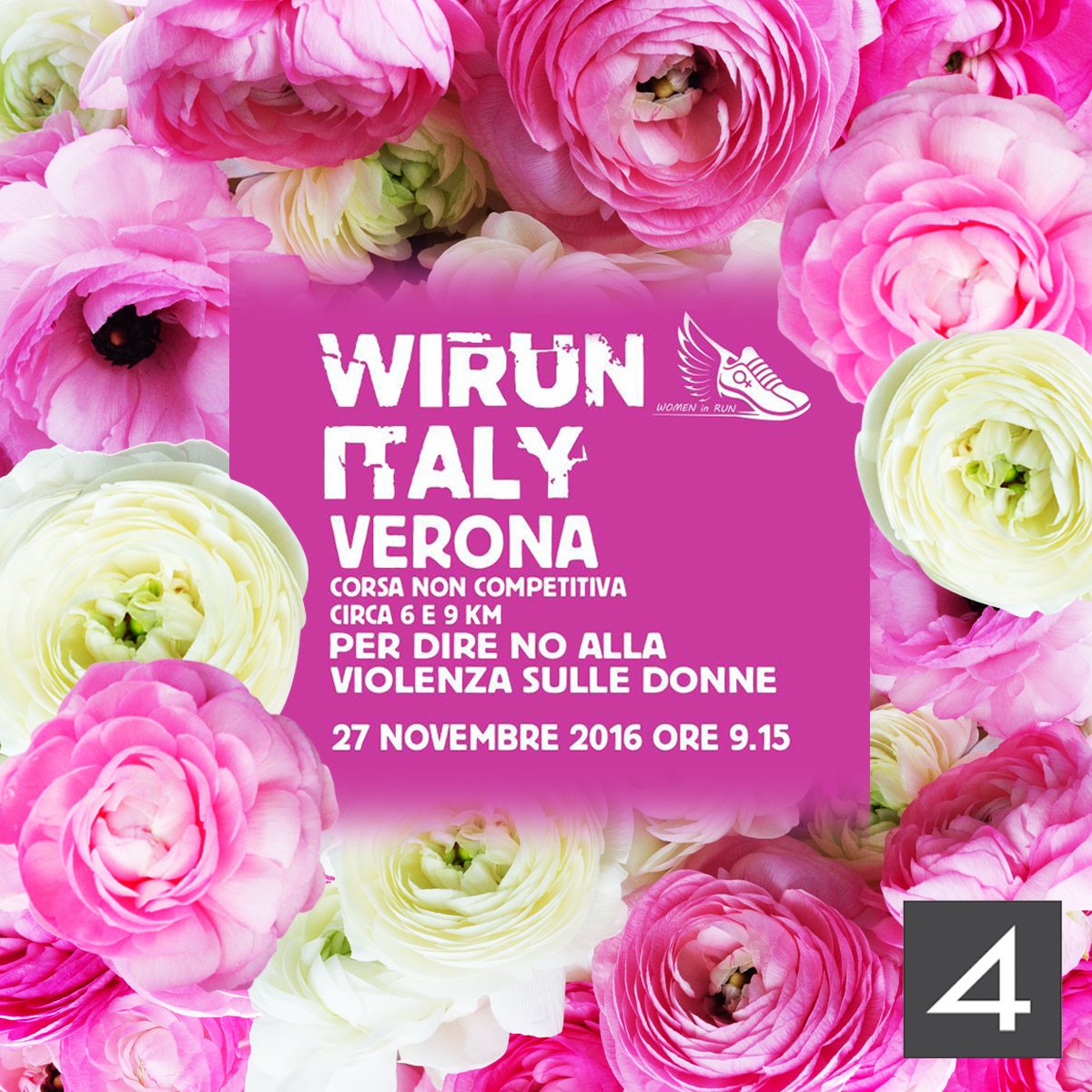 4Flying's tweet photo. 4 Flying corre con Women in Run Verona!
Partecipa anche tu il 27 novembre 2016
#womeninrun #verona #corsa #stopviolenza https://t.co/KsAUDd08c4