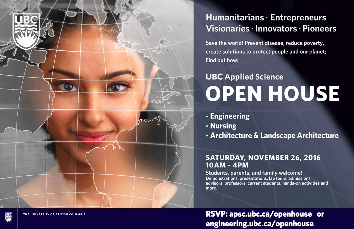 UBC Applied Science Open House is on Saturday, November 26th from 10am-4pm!
We look forward to seeing you there :) 
<a href="/ubcappscience/">UBC Applied Science</a>
