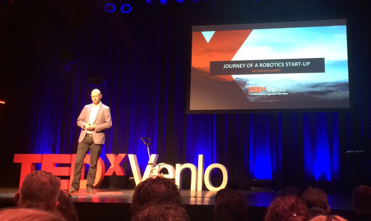 Accerion's tweet photo. Willem-Jan tells the journey of a #robotics #startup to the audience of #TEDxVenlo !#evolve #accerion https://t.co/w48yZkdgDW