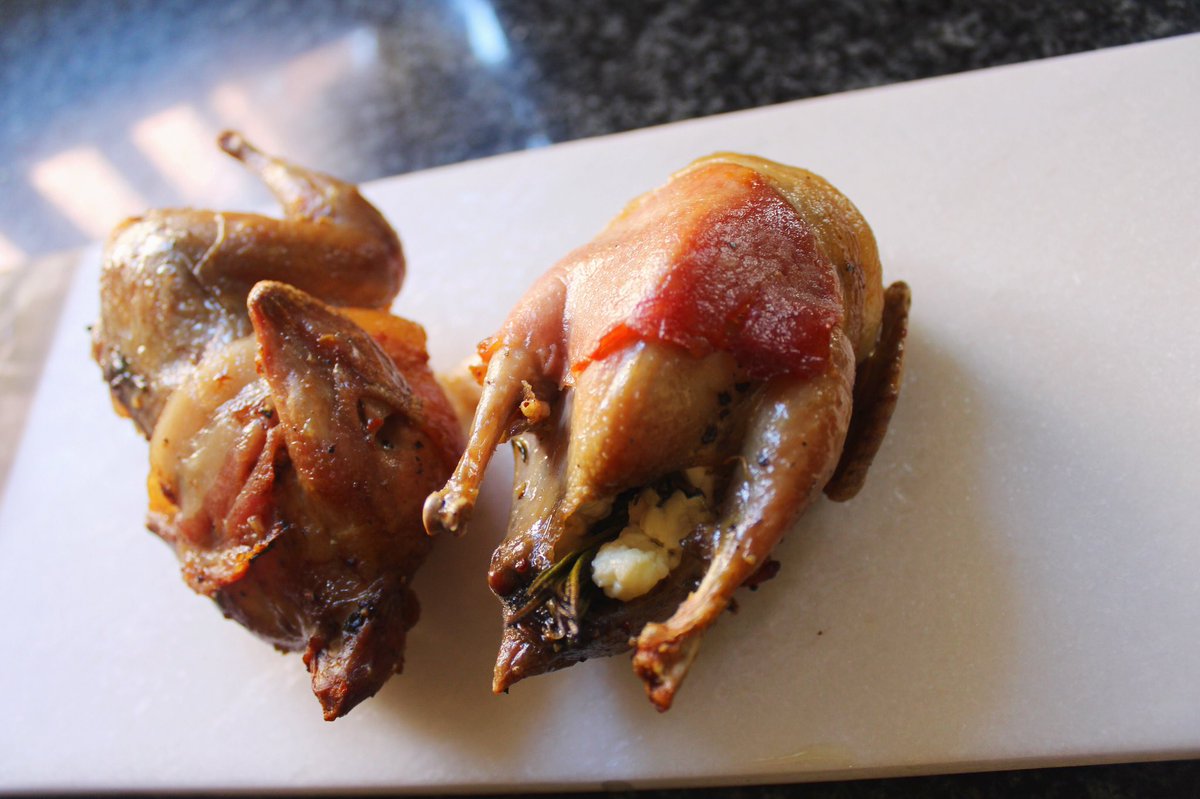 Quail.
Wrapped in bacon and stuffed with goats cheese