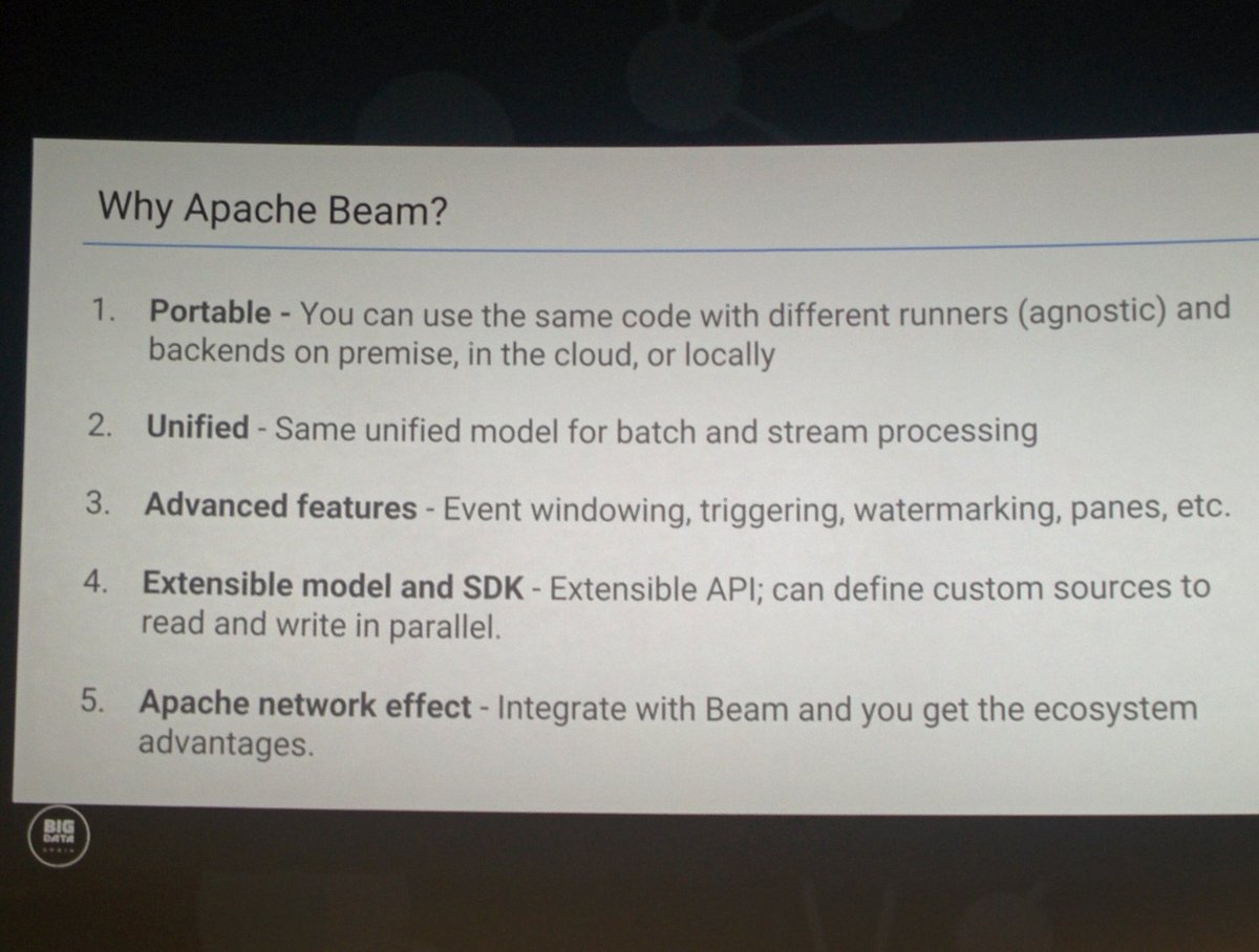 algeroth_x's tweet photo. Why Apache Beam? #indizen #BDS16 https://t.co/7o4pDdfMlE