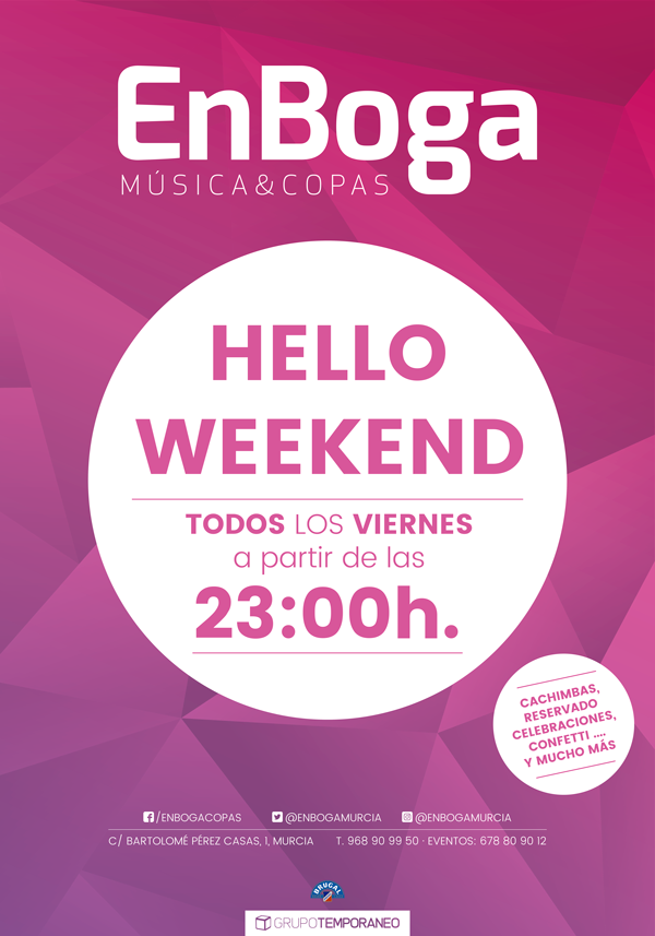 EnBogaMurcia's tweet photo. 📢📢📢 ¡Todos los VIERNES damos la bienvenida al fin de semana por TODO LO ALTO con nuestro especial #Helloweekend! ¡Que corra la voz! 🎊🎊🎊 https://t.co/nT9XvilurL