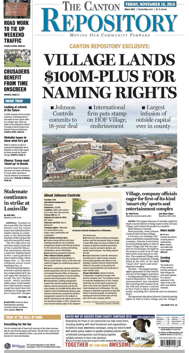 CantonRepdotcom's tweet photo. Today's front page of The Canton Repository https://t.co/kd7aeTsnSr