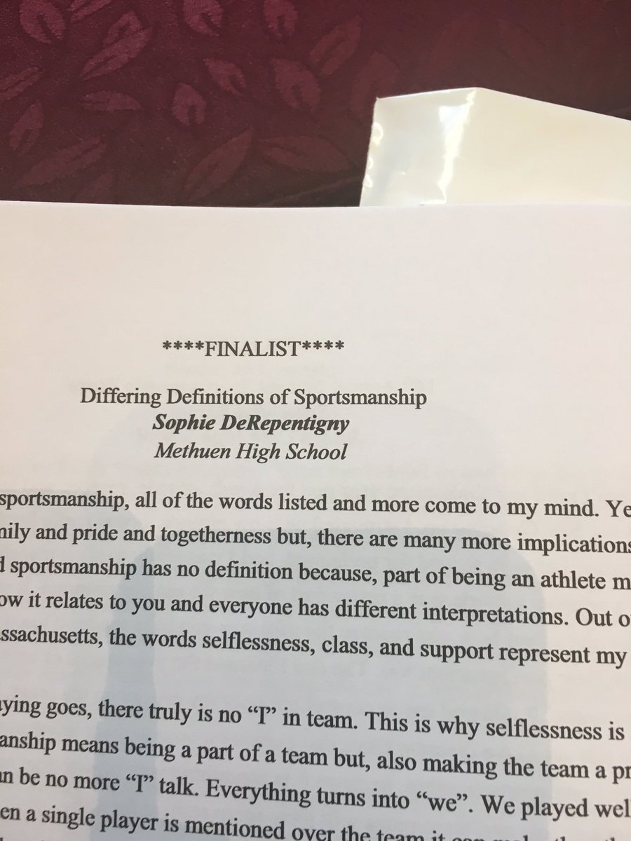 methuensports's tweet photo. Congrats Rachel, Sophie and Lauren for being Finalists in the @MIAA033 Sportsmanship Essay Contest https://t.co/ys2MTUtNBR