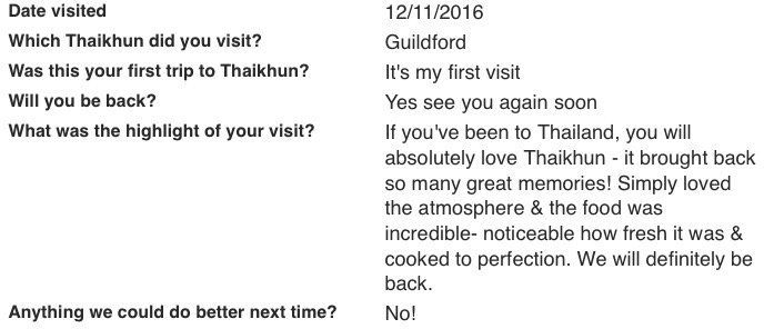 jianleigh's tweet photo. Just heaps of positive feedback here in @Thaikhun #Guildford including this one, my favourite from the past 2 weeks. https://t.co/5XniBykgum