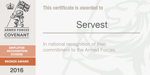 AtalianServest's tweet image. Servest proudly receives a bronze award from the Armed Forces Covenant Employer Recognition Scheme for pledging to support defence personnel