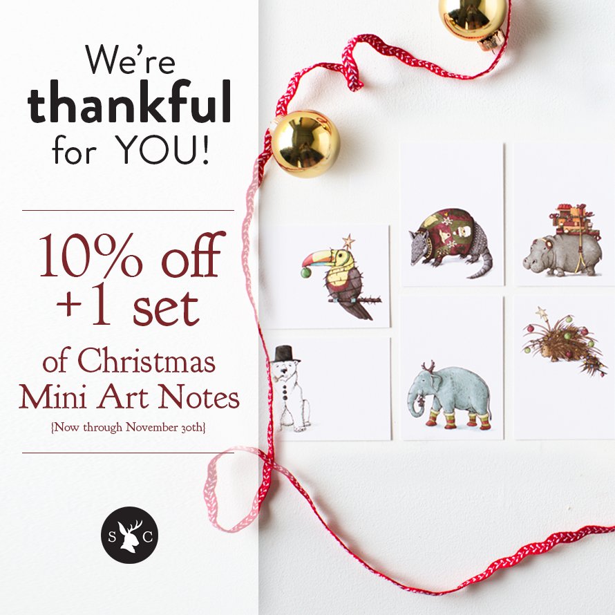 SeriousCre's tweet photo. To say thanks for your friendship, enjoy 10% off all orders + a free pack of Christmas Mini Art Notes until Nov 30th https://t.co/dQcEiRsEhw