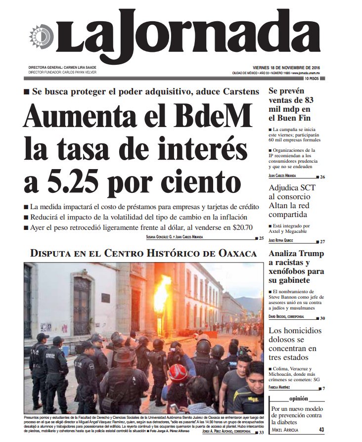 LaJornada's tweet image. #BuenViernes Te presentamos nuestra portada de hoy en @LaJornada goo.gl/Njnegh