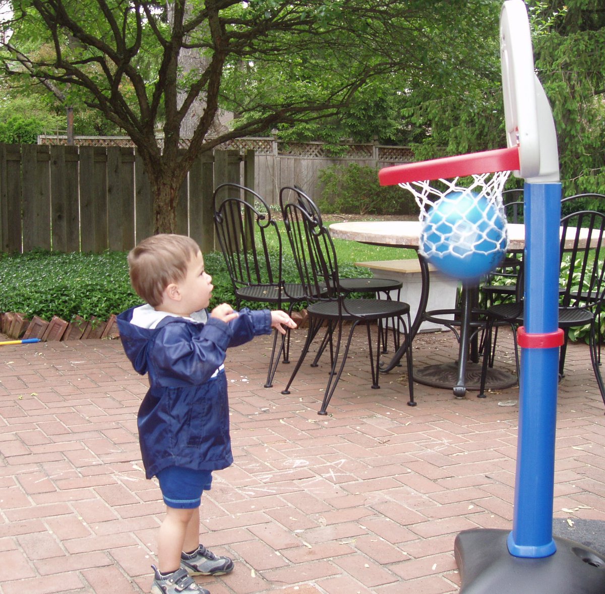 Shooting baskets requires balance, coordination and orientation.  Motor skill training must start early!