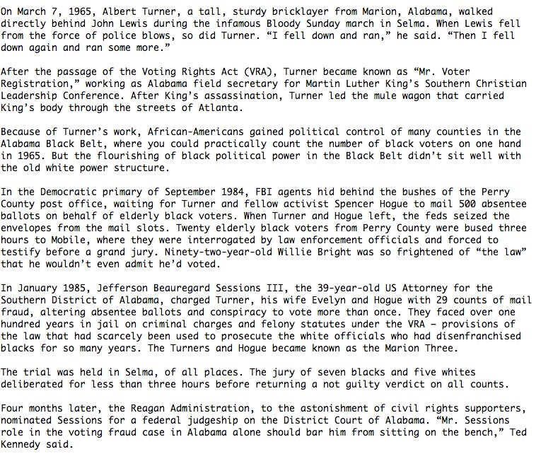 AriBerman's tweet photo. Jeff Sessions, Trump’s pick for AG, wrongly prosecuted black civil rights activists in Alabama for voter fraud https://t.co/LjC2deRFfC https://t.co/vhNFVXjzHx