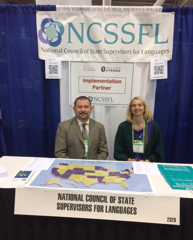 We're in the hall! Booth 2329-- Past Prez Ryan Wertz and Prez Ann Marie Gunter doing the kickoff! #actfl16