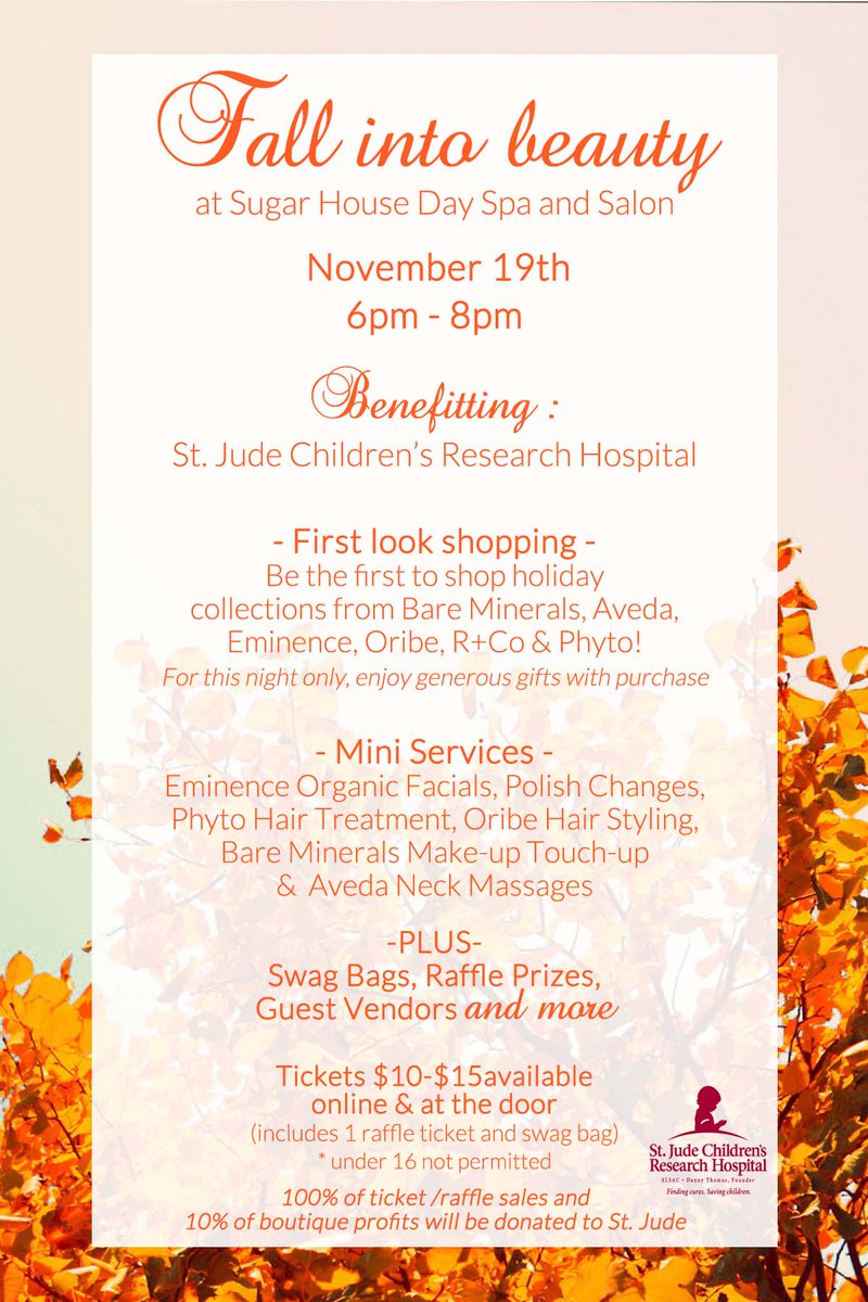 SugarHouseSpa's tweet photo. Our Fall Event is tomorrow, you do not want to miss out!! visit the website to purchase tickets or purchase at the door :) https://t.co/x7pUkIw5P1